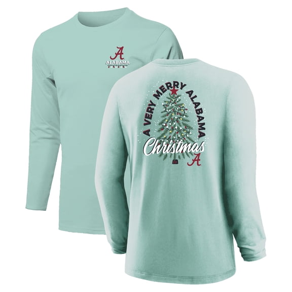 Youth Light Green Alabama Crimson Tide Merry Christmas Tree Long Sleeve T-Shirt