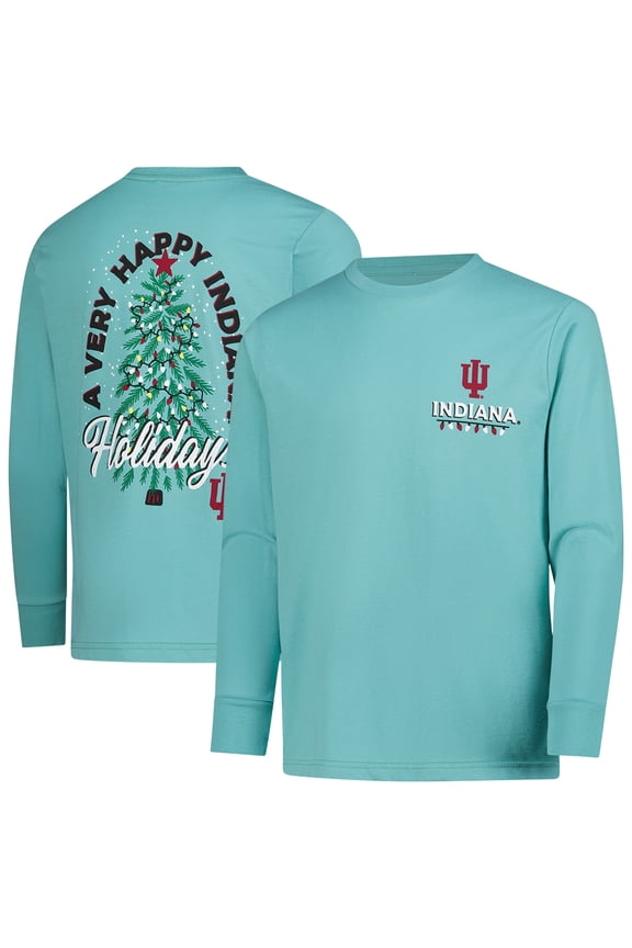 Youth Light Green Indiana Hoosiers Merry Christmas Tree Long Sleeve T-Shirt