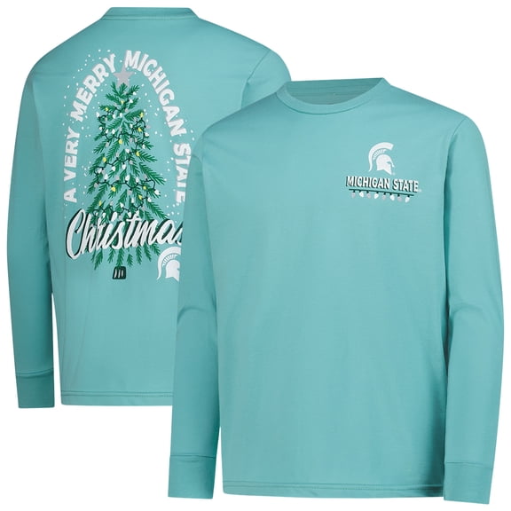 Youth Light Green Michigan State Spartans Merry Christmas Tree Long Sleeve T-Shirt