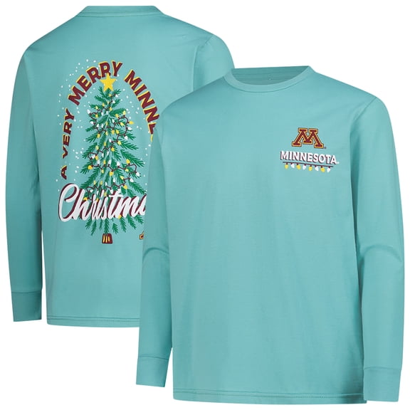 Youth  Light Green Minnesota Golden Gophers Merry Christmas Tree Long Sleeve T-Shirt