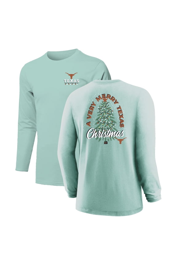 Youth  Light Green Texas Longhorns Merry Christmas Tree Long Sleeve T-Shirt