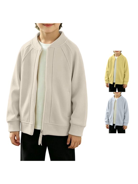 Youth Lightweight Baseball Jacket, Boys Stand Collar Windbreaker For Fall Spring Daily 5-15Y