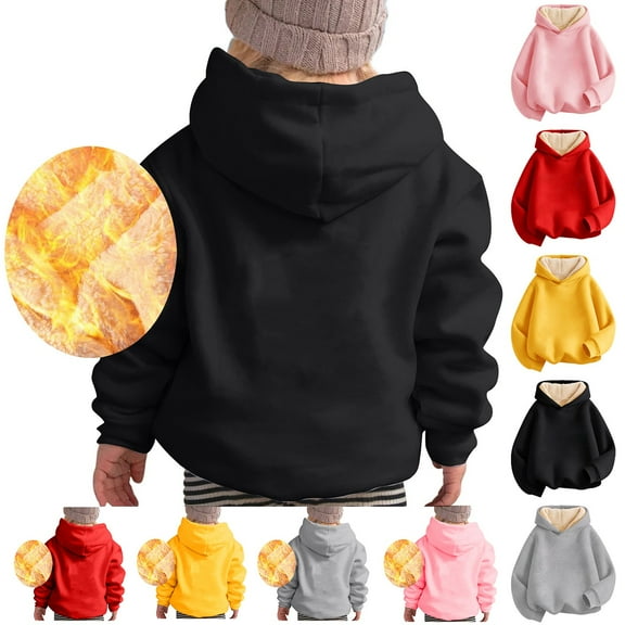 Youth Long Sleeve Hooded Sweatshirt, Fleece Lined Warm Winter Hoodies Pullover Hoodie For Boys Girls Tracksuits Tops Black, 3-4Y