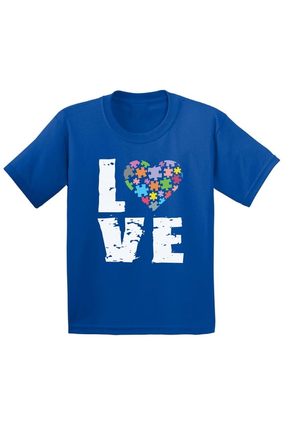 Youth Love Puzzles Autism Awareness Graphic Youth Kids T-shirt Tops Autistic Support
