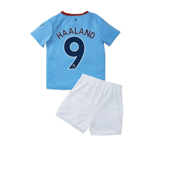 Youth Manchester City home soccer jersey Haaland No 9 jersey and shorts