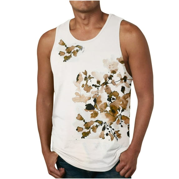 Youth Men Tank Tops Tank Top For Men Hawaiian Tropical Print Summer Casual Workout Vest Round Neck Sleeveless Loose Shirts Lightweight Comfy Blouse Gym Muscle Tank Tops For Men
