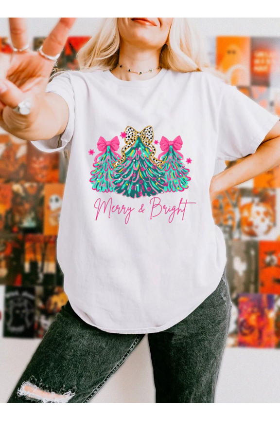 Youth Merry And Bright Christmas Holiday Festive Kids Graphic Unisex T-Shirt, up to size 5XL