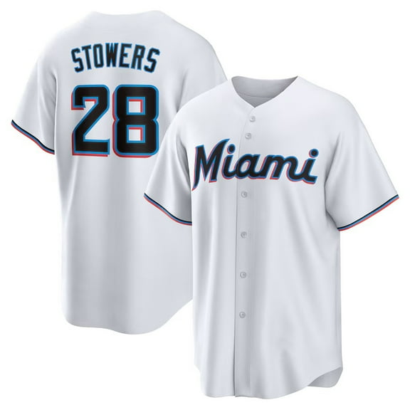 Youth Miami Team #28 Stowers T-Shirt Uniform, Athletic Casual Button Down Short Sleeve-White-Yth M