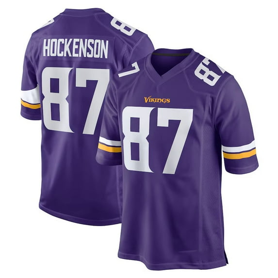 Youth Minnesota Hockenson 87 Purple Stitched T-Shirts Sports Player Game Top, Large