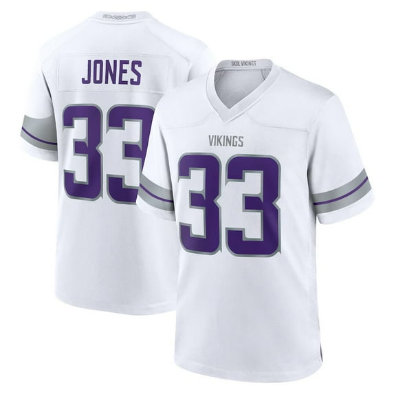 Youth Minnesota Jones 33 White Alternate Stitched T-Shirts Sports Player Game Top, Medium