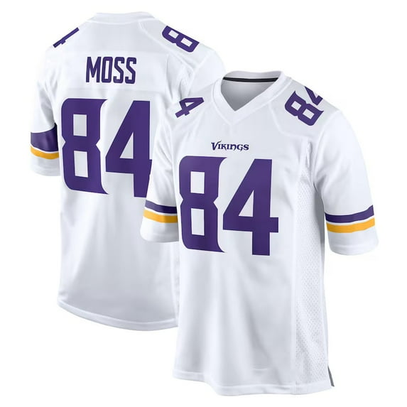 Youth Minnesota Moss 84 White Stitched T-Shirts Sports Player Game Top, X-Large