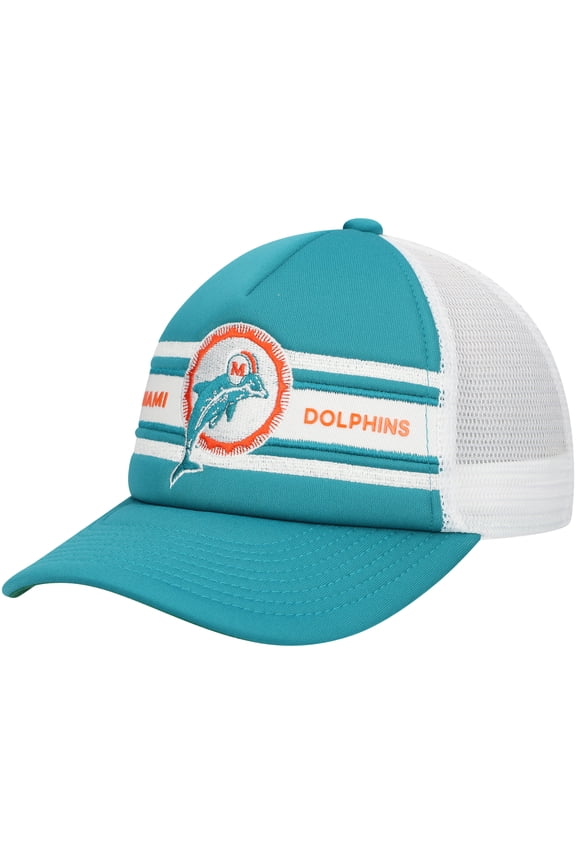 Youth Mitchell & Ness Aqua Miami Dolphins Stripe Trucker Adjustable Hat