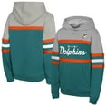 thumbnail image 1 of Youth Mitchell & Ness  Aqua Miami Dolphins Throwback Head Coach Pullover Hoodie, 1 of 3