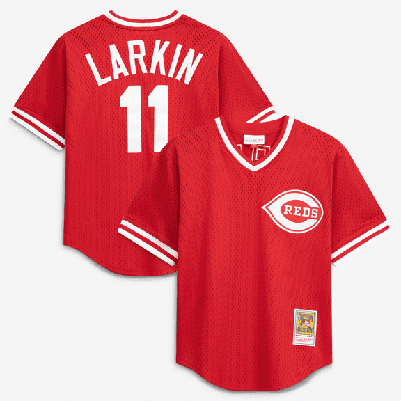 Youth Mitchell & Ness Barry Larkin Red Cincinnati Reds Cooperstown Collection-Mesh Batting Practice Jersey