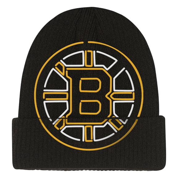 Youth Mitchell & Ness Black Boston Bruins Neon Line Lights Cuffed Knit Hat