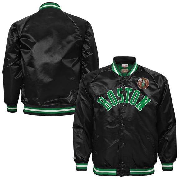 Youth Mitchell & Ness Black Boston Celtics Lightweight Satin Raglan Full-Snap Jacket