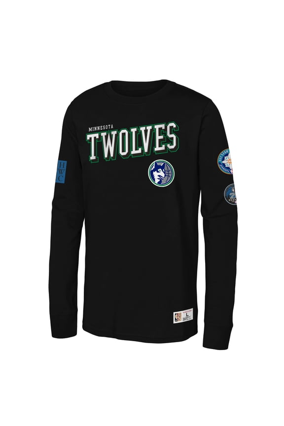 Youth Mitchell & Ness  Black Minnesota Timberwolves Hardwood Classics Training Camp Long Sleeve T-Shirt