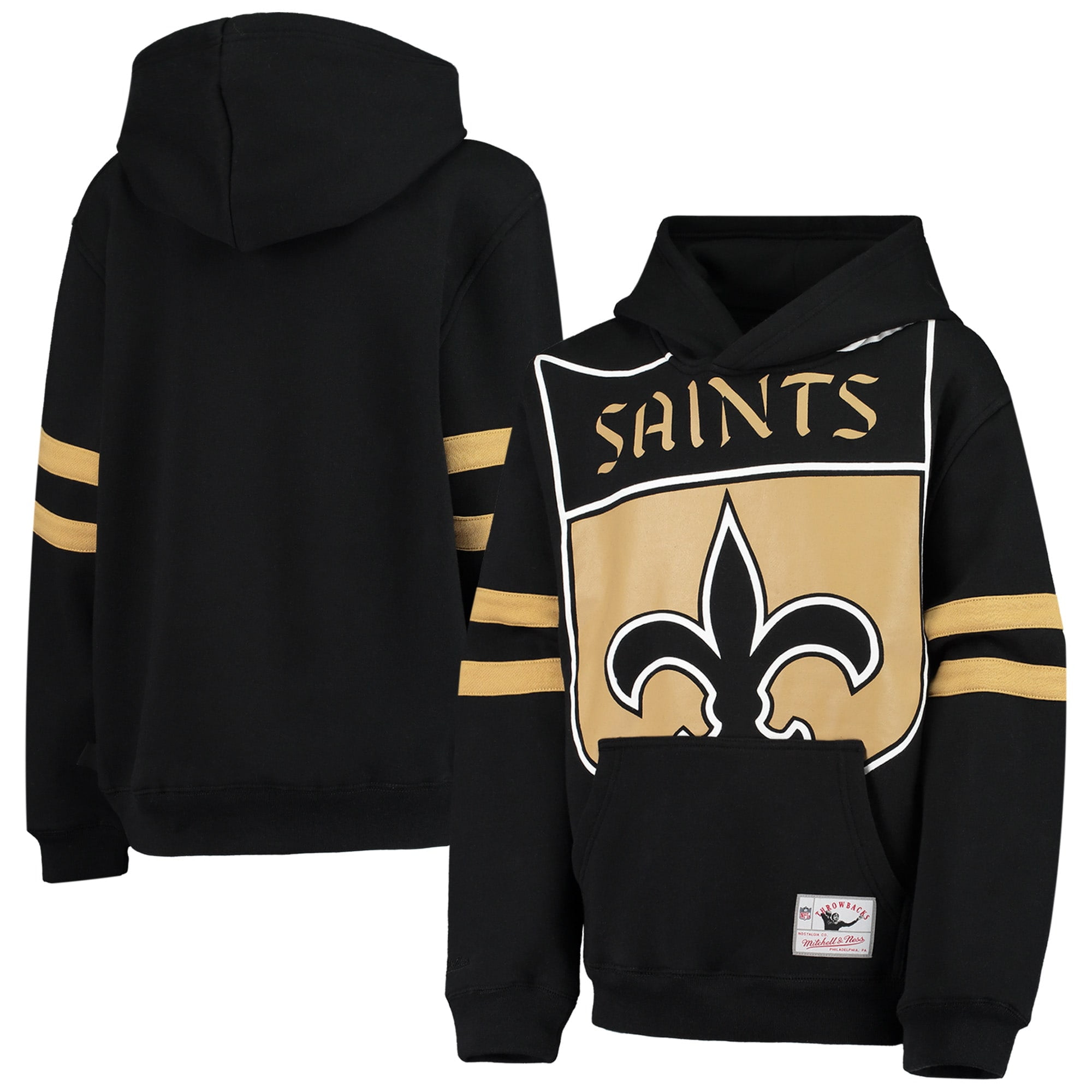 Youth Mitchell Ness Black New Orleans Saints Big Face Pullover