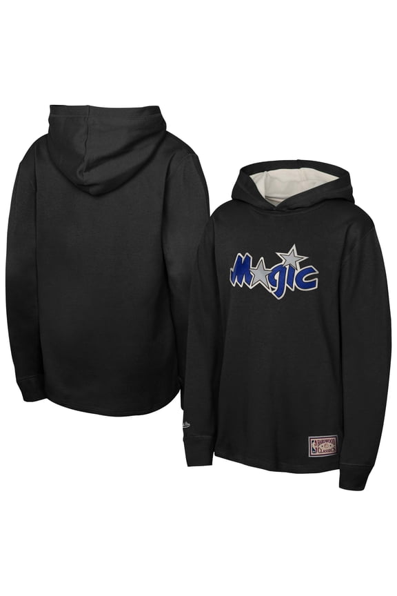 Youth Mitchell & Ness Black Orlando Magic Hardwood Classics Lightweight Thermal Long Sleeve Hoodie T-Shirt