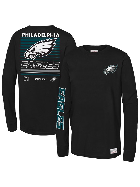 Youth Mitchell & Ness Black Philadelphia Eagles Triple Play Long Sleeve T-Shirt