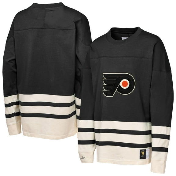 Youth-Mitchell & Ness  Black Philadelphia Flyers Chainstitch Heavyweight Long Sleeve Top