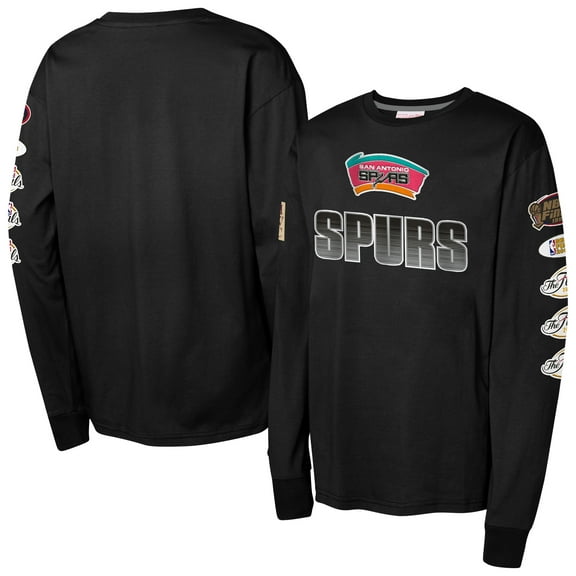 Youth Mitchell & Ness Black San Antonio Spurs Hardwood Classics All Over Long Sleeve T-Shirt