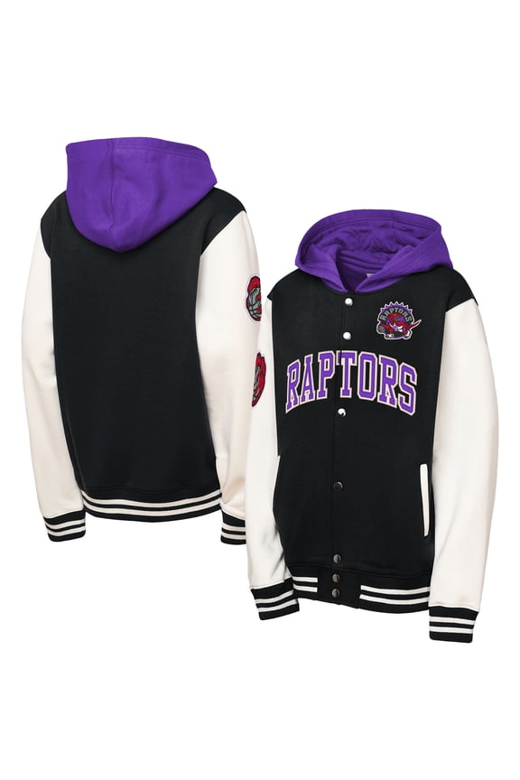 Youth Mitchell & Ness Black Toronto Raptors Hardwood Classics Courtside Fleece Full-Snap Hooded Jacket