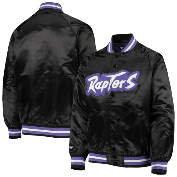 Youth Mitchell & Ness Black Toronto Raptors Hardwood Classics Satin Raglan Full-Snap Jacket