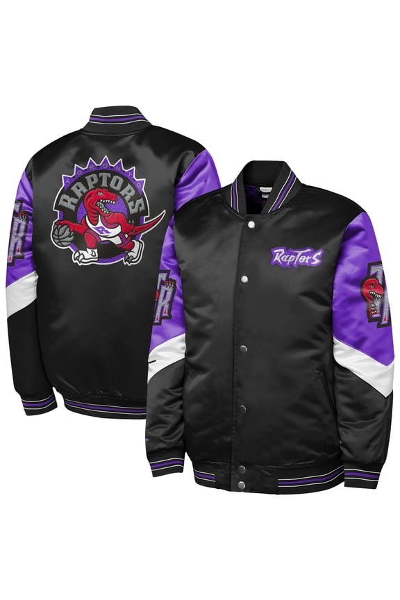 Youth Mitchell & Ness  Black Toronto Raptors Throw It Back Heavyweight Full-Snap Satin Jacket