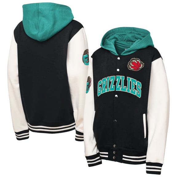 Youth Mitchell & Ness Black Vancouver Grizzlies Hardwood Classics Courtside Fleece Full-Snap Hooded Jacket