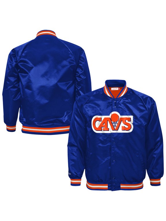Youth Mitchell & Ness Blue Cleveland Cavaliers Hardwood Classics Satin Raglan Full-Snap Jacket