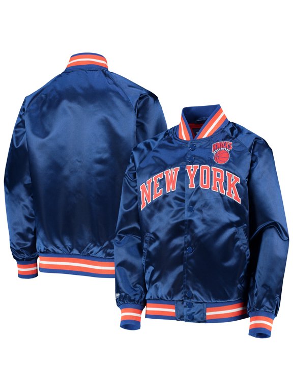 Youth Mitchell & Ness Blue New York Knicks Hardwood Classics Satin Raglan Full-Snap Jacket