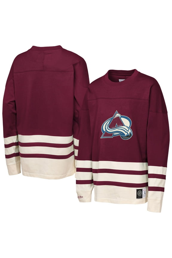 Youth-Mitchell & Ness Burgundy Colorado Avalanche Chainstitch Heavyweight Long Sleeve Top