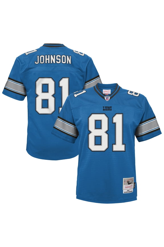 Youth Mitchell & Ness Calvin Johnson Blue Detroit Lions Legacy Replica Jersey