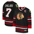 thumbnail image 1 of Youth Mitchell & Ness Chris Chelios Black Chicago Blackhawks 1997-98 Blue Line Captain Patch Player Jersey, 1 of 3