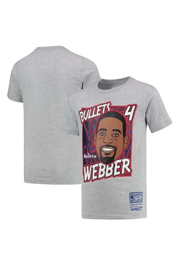 Youth Mitchell & Ness Chris Webber Heathered Gray Washington Bullets Hardwood Classics King of the Court Player T-Shirt