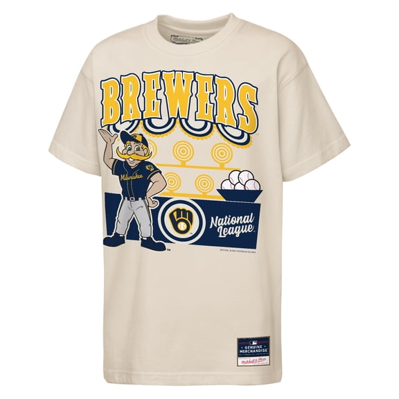 Youth Mitchell & Ness  Cream Milwaukee Brewers Step Back Up Mascot T-Shirt
