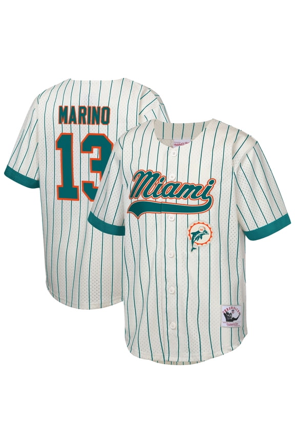 Youth Mitchell & Ness Dan Marino Cream Miami Dolphins Retired Player Name & Number Baseball Jersey