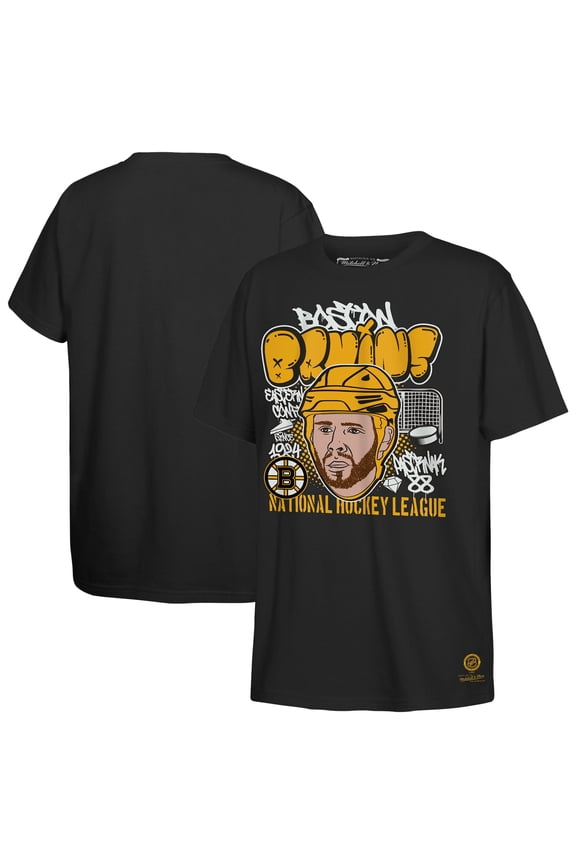 Youth Mitchell & Ness David Pastrnak Black Boston Bruins Caricature T-Shirt