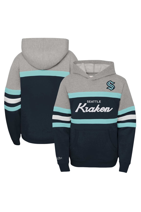 Youth Mitchell & Ness-Deep Sea Blue Seattle Kraken Head Coach Pullover Hoodie