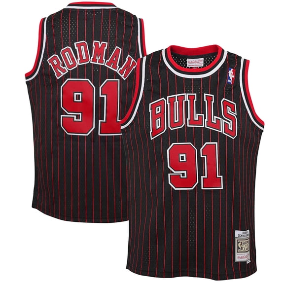Youth Mitchell & Ness Dennis Rodman Black Chicago Bulls 1995/96 Hardwood Classics Swingman Jersey