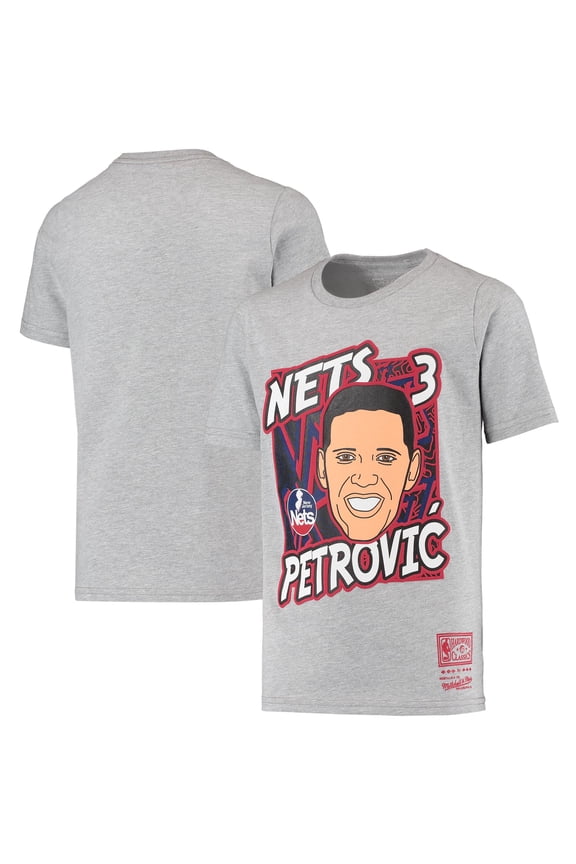 Youth Mitchell & Ness Drazen Petrovic Heathered Gray New Jersey Nets Hardwood Classics King of the Court Player T-Shirt