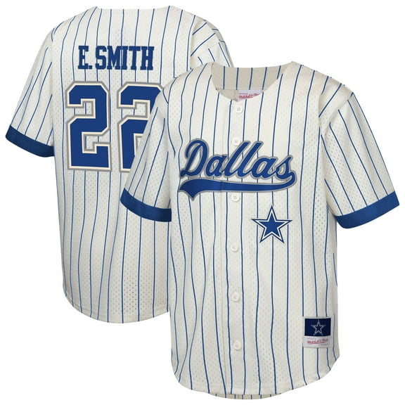 Youth Mitchell & Ness Emmitt Smith Cream Dallas Cowboys Retired Player Name & Number Baseball Jersey