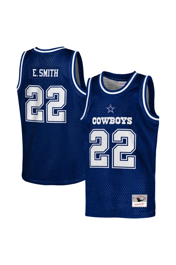 Youth Mitchell & Ness Emmitt Smith Navy Dallas Cowboys Retired Player NFL Basketball Fashion Jersey