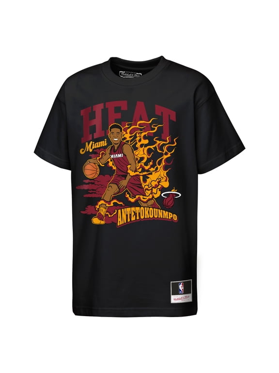 Youth Mitchell & Ness Giannis Antetokounmpo Black Miami Heat Fired Up T-Shirt