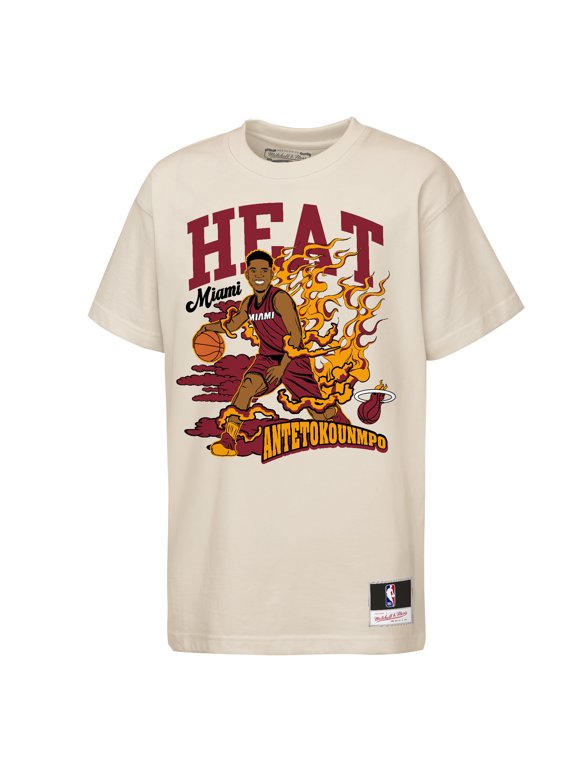 Youth Mitchell & Ness Giannis Antetokounmpo Natural Miami Heat Fired Up T-Shirt