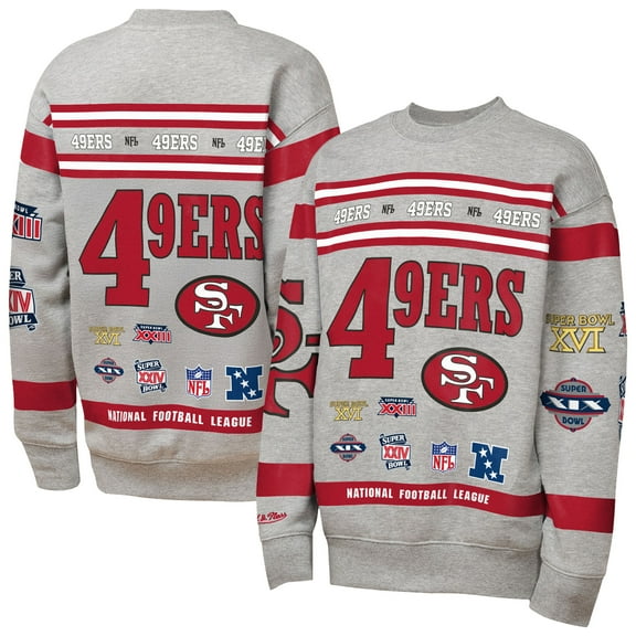 Youth Mitchell & Ness Gray San Francisco 49ers Throwback All-Over Print Fleece Sweatshirt