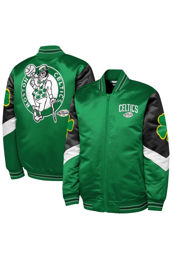 Youth Mitchell & Ness Green Boston Celtics Throw It Back Heavyweight Full-Zip Satin Jacket