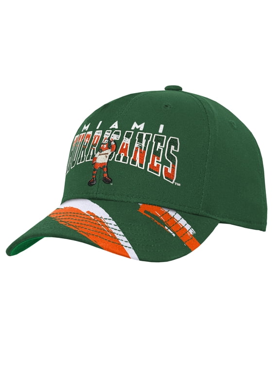 Youth Mitchell & Ness Green Miami Hurricanes Mascot Streaks Pro Crown Adjustable Hat
