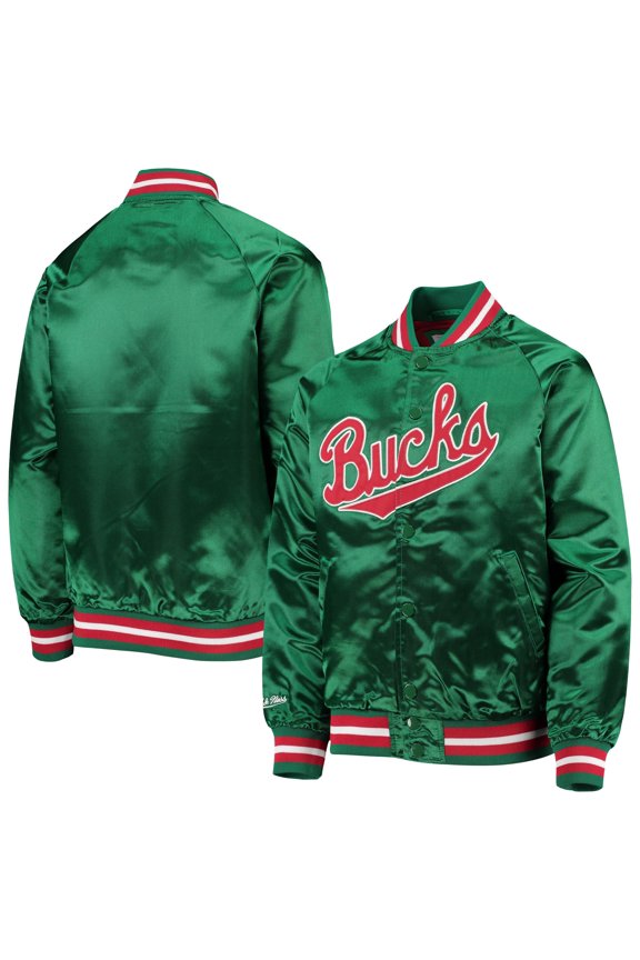 Youth Mitchell & Ness Green Milwaukee Bucks Hardwood Classics Satin Raglan Full-Snap Jacket